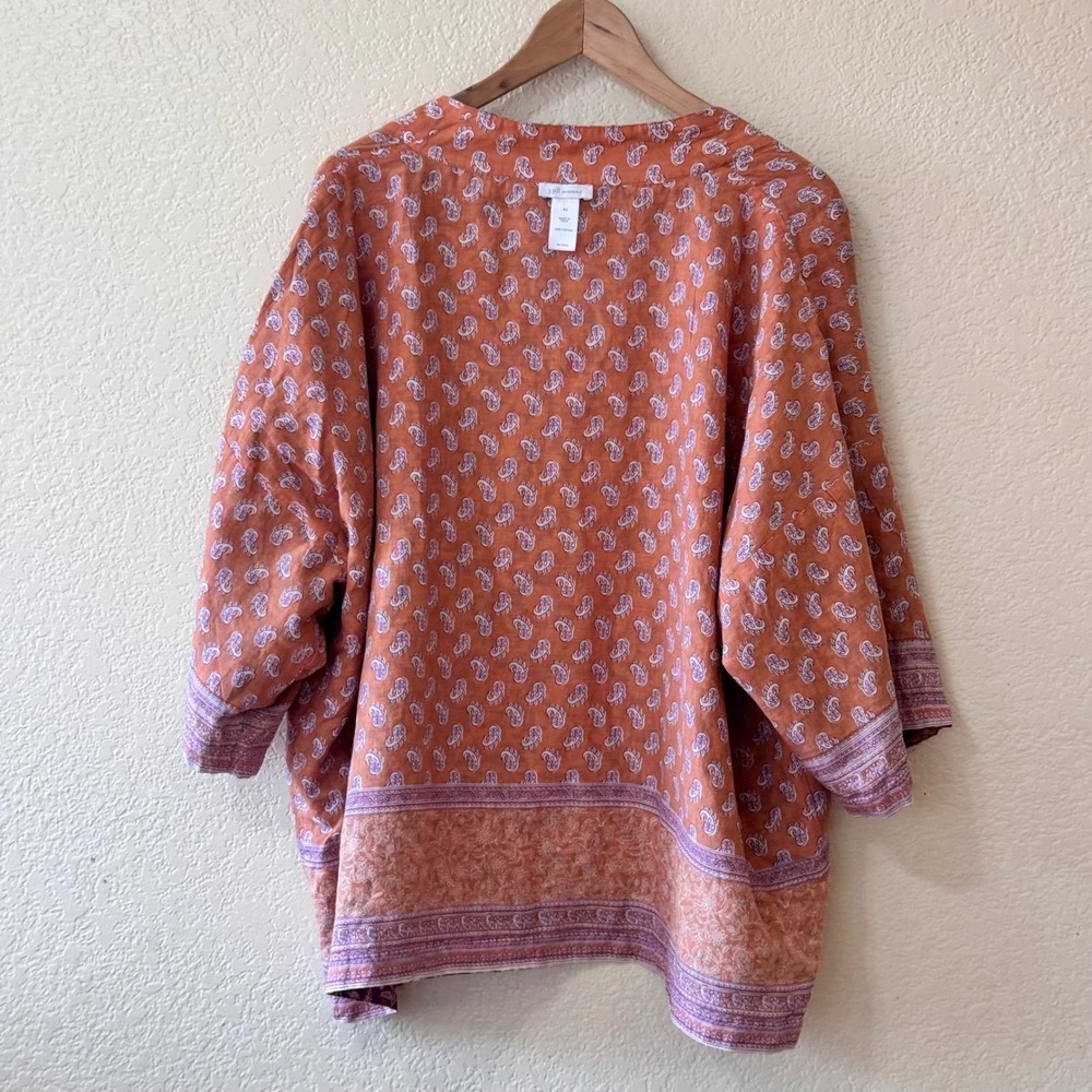 J.Jill Reversible Kimono Cardigan Purple Floral Orange Paisley Cotton S-L - Picture 11 of 15